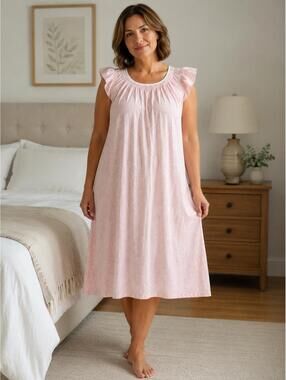 Charter Club Intimate Pink  Short Sleeve Nightgown Country Prairie Women Large